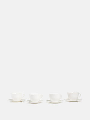 House Teacup and Saucer - Bone China - White - Set of Four - Hover Image