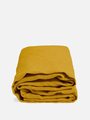 Luna Linen Fitted Sheet - Mustard - Emperor - Listing Image