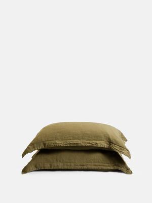 Luna Linen Oxford Pillowcase - Olive - King - Set of Two - Listing Image