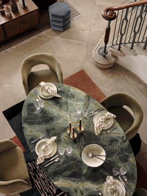 Murcell Oval Dining Table - Brazilian Green Marble - Hover Image