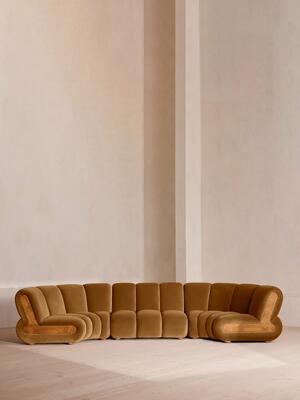 Noelle Modular Curved Sofa - Six Seater - Velvet Mustard - Hover Image