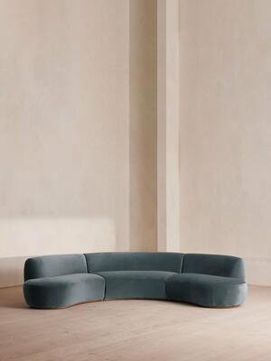 Aline Serpentine Modular Sofa - Four Seater - Grey Blue Velvet - Hover Image