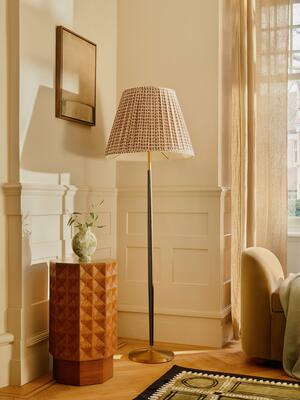 Beckett Leather Floor Lamp - Patterned Shade - Hover Image
