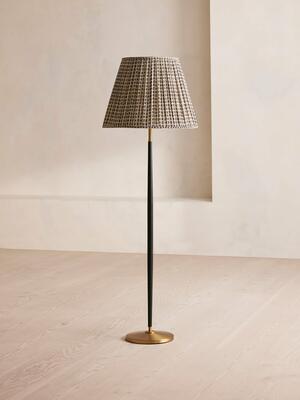 Beckett Leather Floor Lamp - Patterned Shade - Hover Image