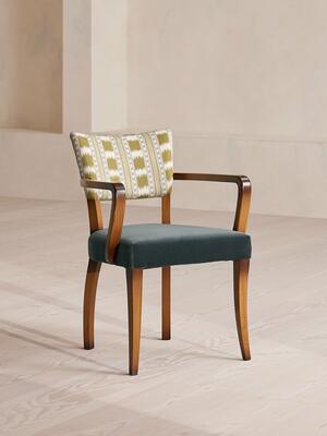 Molina Dining Armchair - Ikat Stripe and Velvet - Grey Blue UK - Listing Image