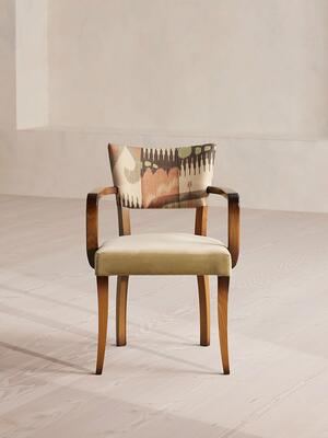 Molina Dining Armchair - Ikat Linen and Velvet - Lichen UK - Hover Image
