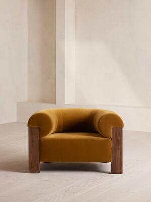 Eldon Armchair - Walnut - Velvet - Mustard - Hover Image
