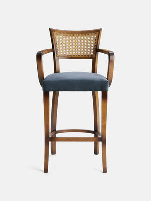 Molina Barstool - Cane Back - Velvet - Grey Blue - Hover Image