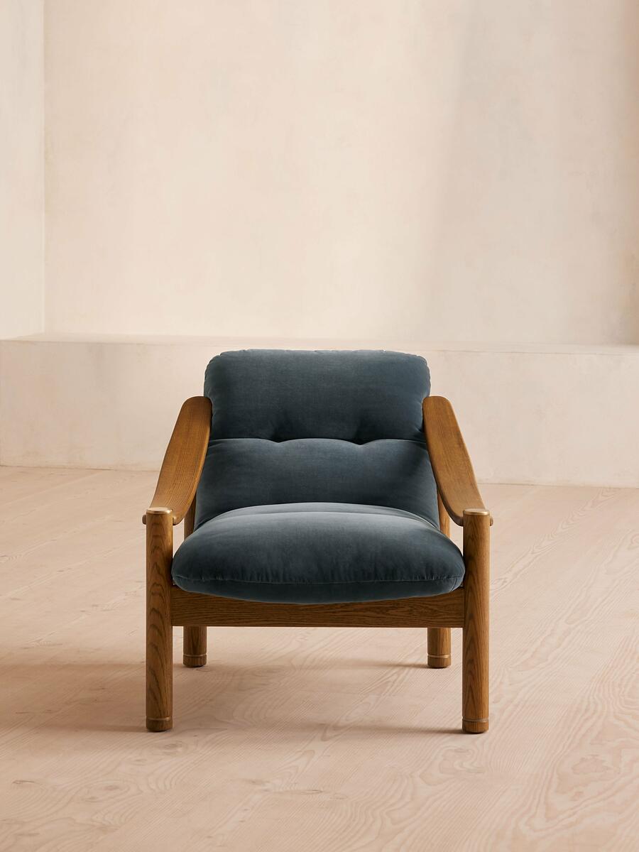 Karine Armchair - Midtone Oak - Grey Blue Velvet - Listing - Image 2