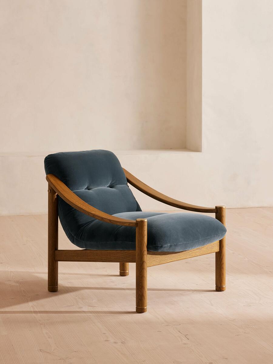 Karine Armchair - Midtone Oak - Grey Blue Velvet - Listing - Image 1