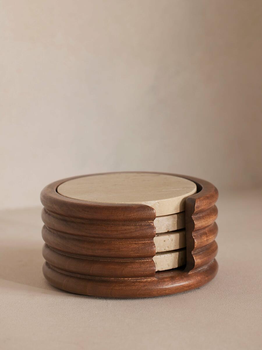 Baylis Travertine Coasters - Set of Four with Holder - Listing - Image 1