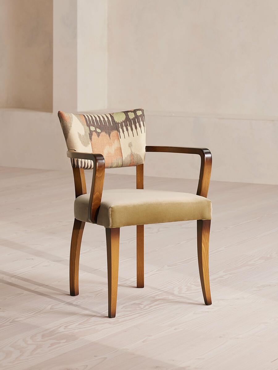 Molina Dining Armchair - Ikat Linen and Velvet - Lichen UK - Listing - Image 1